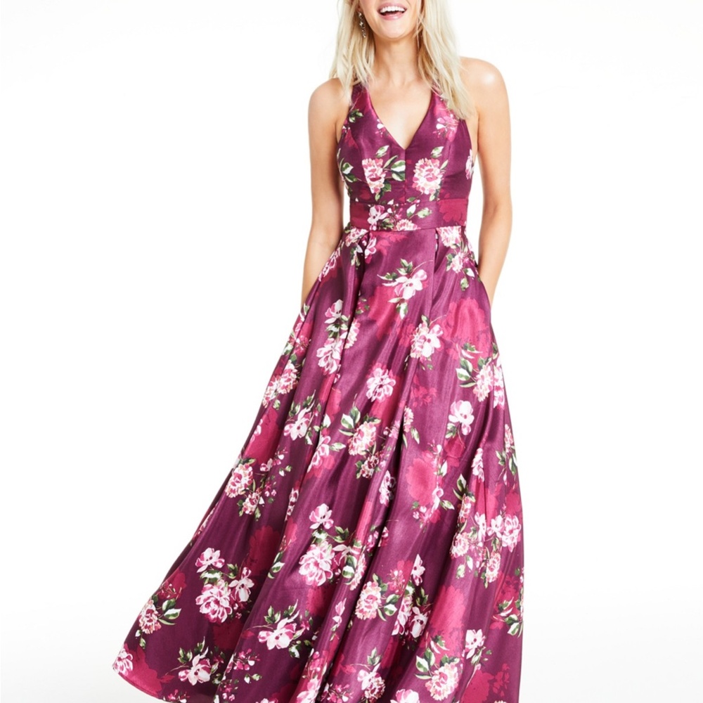Floral-Print Bow-Back Gown
